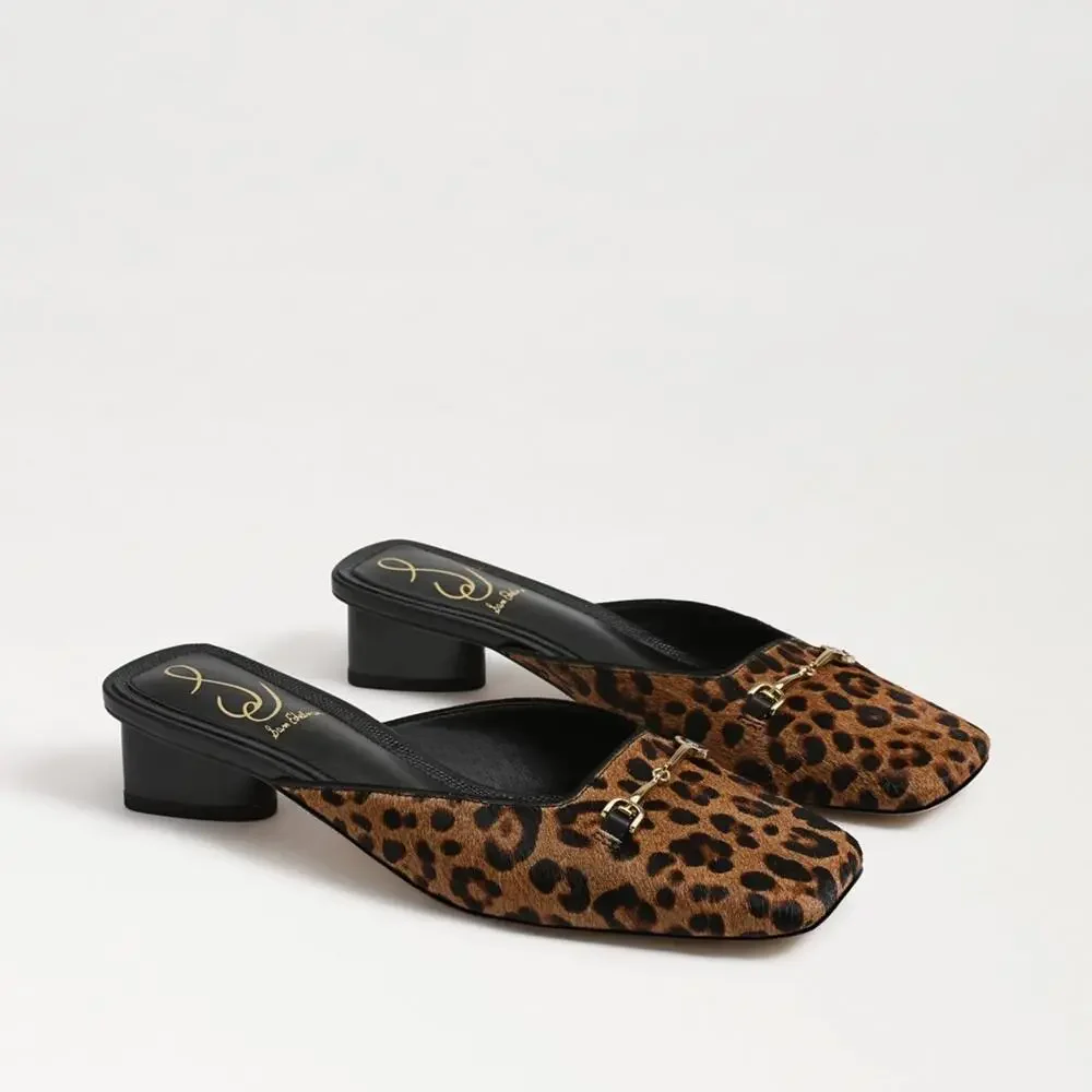 150$ Sam Edelman Leopard Ollie Calf Hair Mules Clogs Size 8 US / 39 EU Brown - Picture 3 of 8